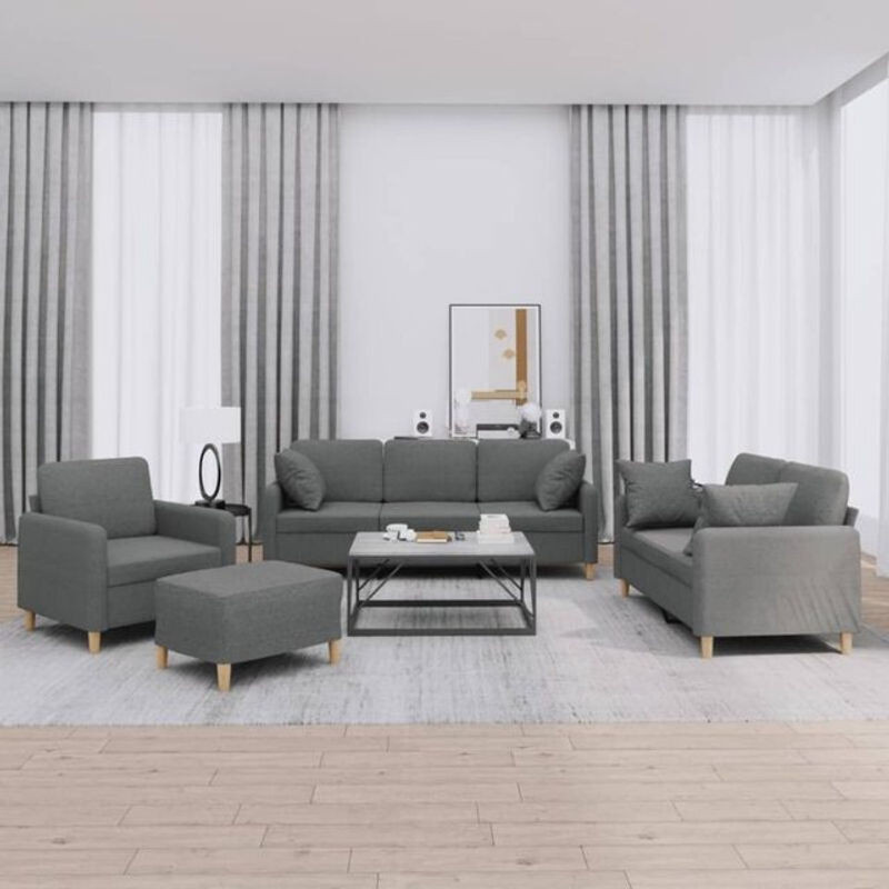 Vidaxl 4-tlg. Sofagarnitur mit Kissen in Anthrazit Grau Modern Stoff - Bild 1