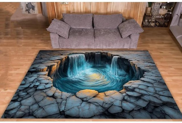 Lodestar 3D Wirbel Illusion Teppich Blau, Rutschfester Fächerteppich für Kinderzimmer und Wohnzimmer, B/H: 60 x 40 cm - Bild 1