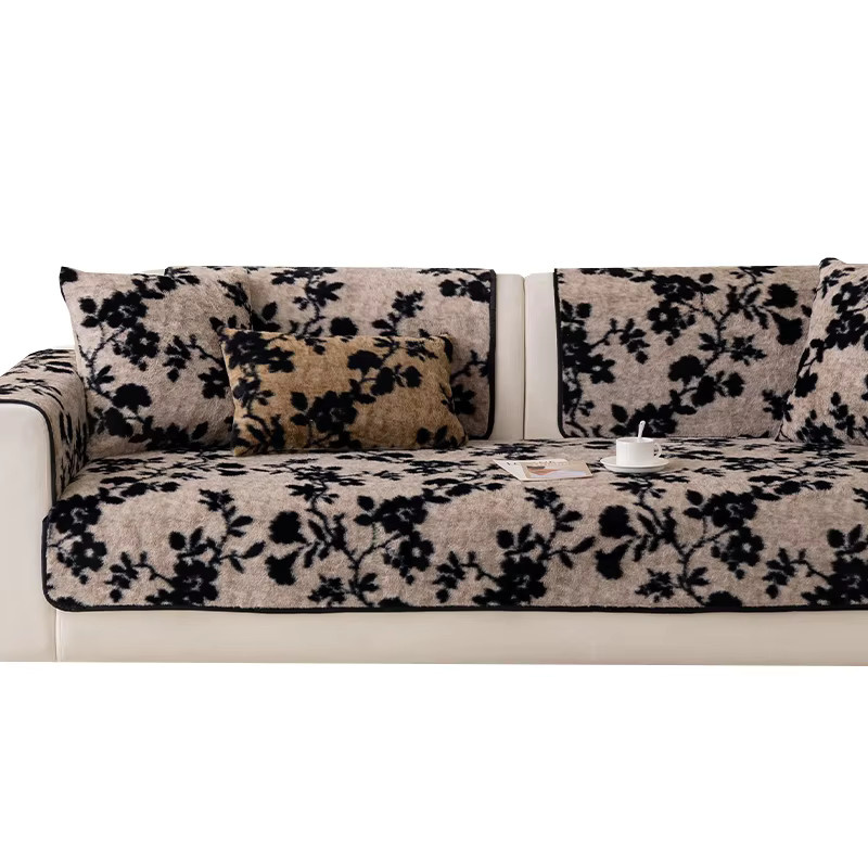 Sofakissen im antiken Stil mit floralem Muster und Plüschbezug, Beige - Bild 3