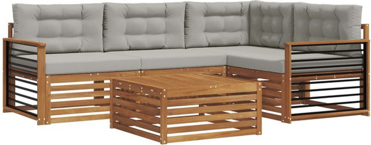 vidaXL Outdoor-Sofagarnitur aus Akazie mit 5-teiligem Set und Kissen in Natur und Hellgrau - Bild 1