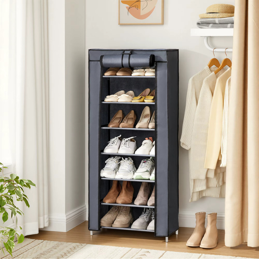 SONGMICS Schuhregal mit 7 Ebenen und Überzug, Schuhschrank aus Metall in Grau für den Flur - Bild 2
