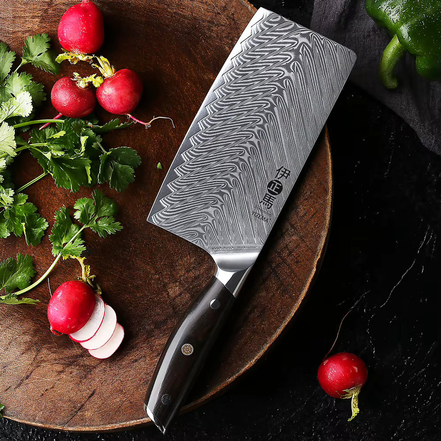 YIZEMA Hackmesser aus 67-lagigem Damaststahl in Silber mit Holzgriff, 17,78 cm Klingenlänge - Bild 2