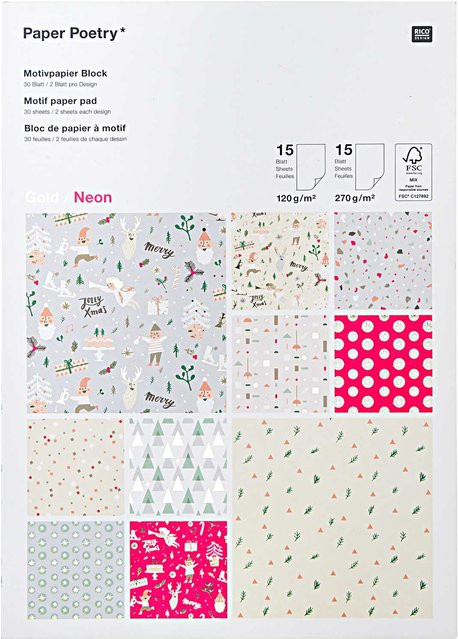 Rico Design Motivpapierblock Jolly Christmas in Pastellfarben, 30 Blatt, A4, Multicolour - Bild 1