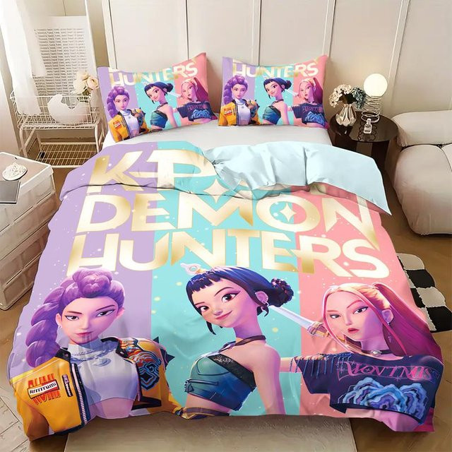 KPop D-Demon Hunters Halloween Bettwäscheset aus Polyester, mehrfarbig, B/H: 228 x 228 cm - Bild 1