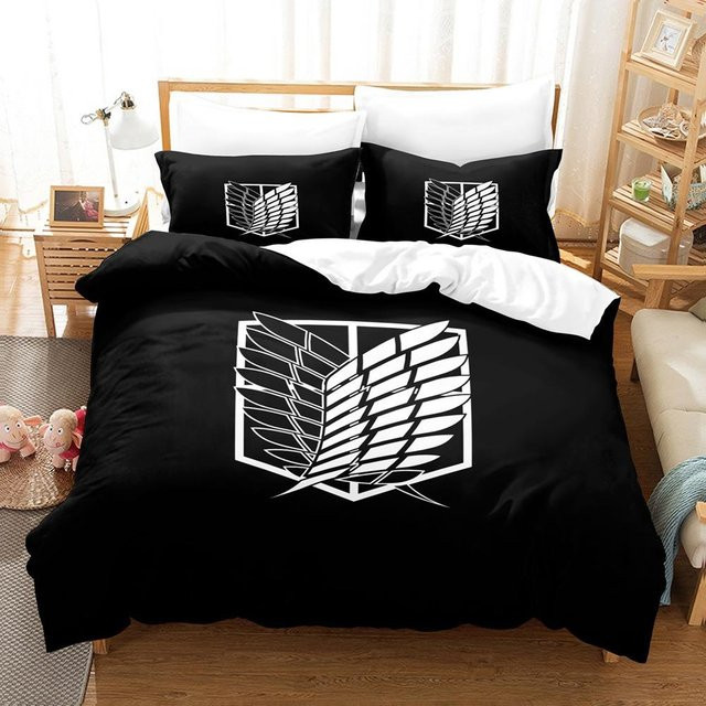 Attack on Titan Bettwäscheset von JMG Household Supplies in Schwarz, bestehend aus Bettbezug und Kissenbezug, Breite: 140 cm, Höhe: 210 cm - Bild 1