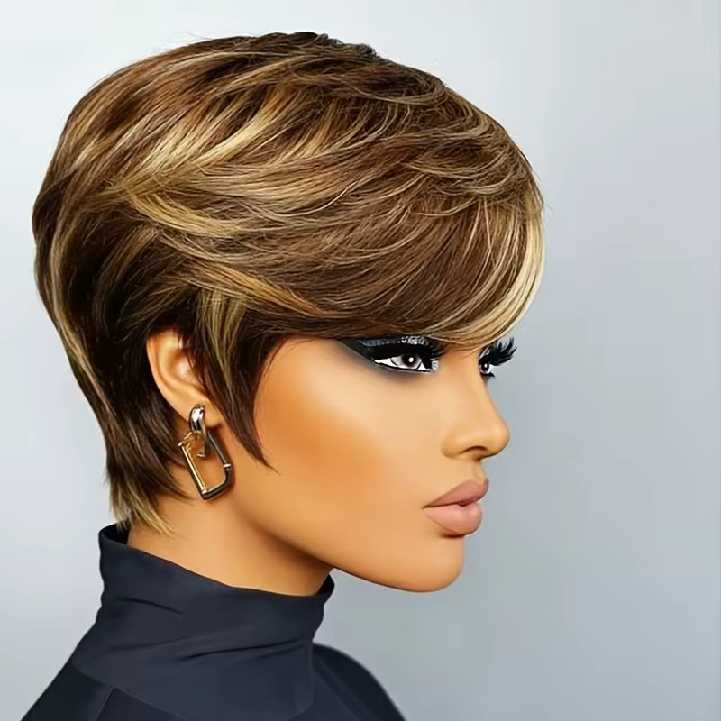 OYM HAIR Ombre-Pixie-Perücke, 100 % Echthaar, Damen, kurz, geschichtet - Bild 2