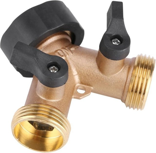 KaiSai Messing Wasserhahnadapter 2-Wege Y-Form 3/4 Zoll Schlauchverbinder mit unabhängigen Ein-Aus-Ventilen in Gold - Bild 1