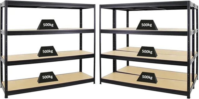PROREGAL 3er Set Schwerlastregal Dino Schwarz mit verstellbaren Fachböden aus MDF und Metall, H x B x T: 180 x 200 x 60 cm - Bild 1