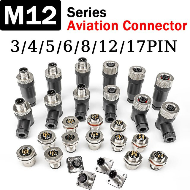 M12 Aviation Stecker IP67 wasserdicht für Front- oder Rückseitenmontage in Schwarz - Bild 1