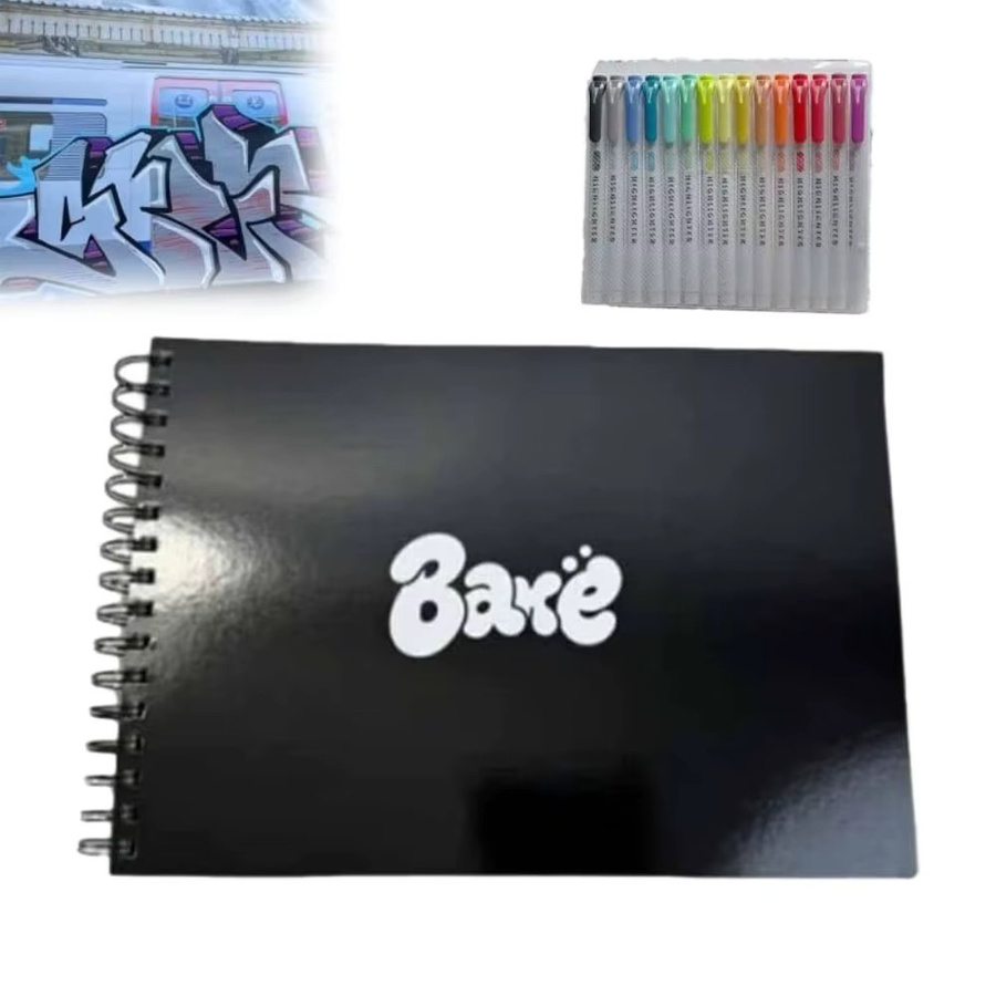 Graffiti-Skizzenbuch mit 180 Stadtlandschaften, Notizbuch aus dickem Recycling-Papier, Softcover, Schwarz - Bild 2
