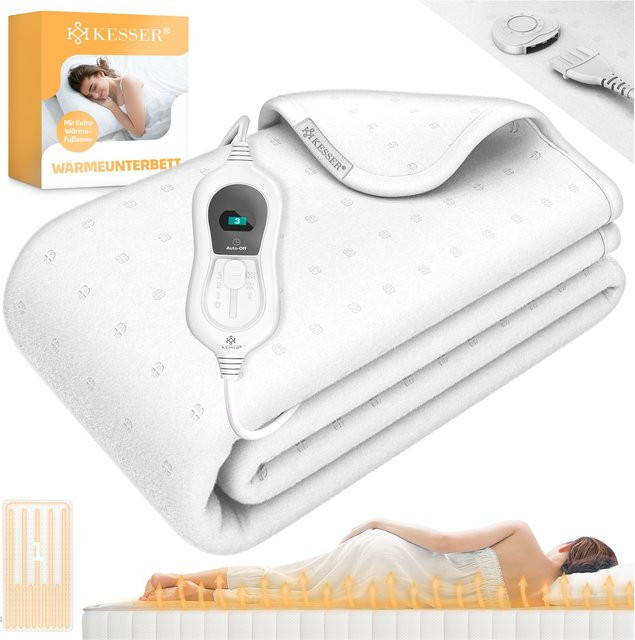 KESSER Wärmeunterbett mit Fernbedienung und Abschaltautomatik, Heizdecke aus weichem Vlies in Weiß mit 3 Temperaturstufen - Bild 1