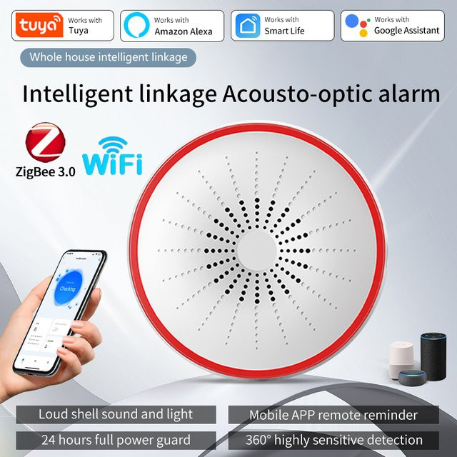 Tuya Smart Siren Sound Light Alarm in Weiß mit WiFi und Zigbee für App-Steuerung sowie Alexa und Google Home kompatibel - Bild 1