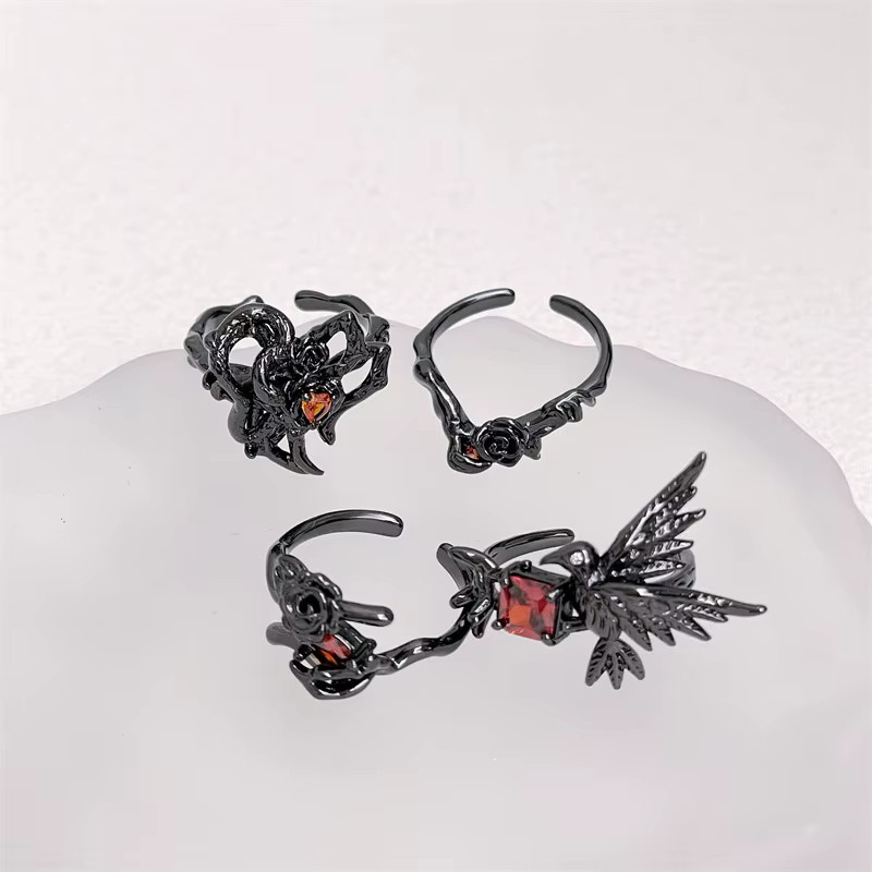 imixlot Ringe, Schwarz, Punk, Kristall, Unisex - Bild 3