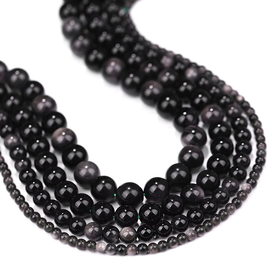 SHIJIWLS Mineralperlen Silber-Obsidian, rund, Unisex - Bild 3