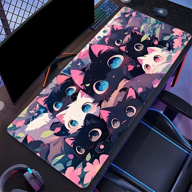 Potdemiel XXL Mauspad mit süßem Katzen-Motiv in Multicolour, rutschfeste Schreibtischunterlage für Gaming und Büro - Bild 1