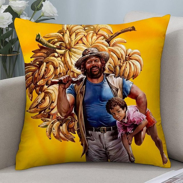 JMG Clothing Kissenbezug Terence Hill und Bud Spencer mit beidseitigem Druck aus kurzem Plüsch, Farbe: Gelb, B/T/H: 45 x 45 x 0 cm - Bild 1