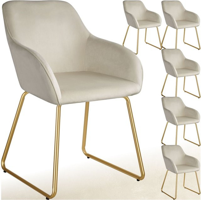 tectake Esszimmerstuhl Jeane Gepolstert in Samtoptik Beige Gold B/T/H: 57 x 61 x 85,5 cm - Bild 1