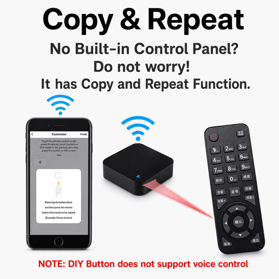 Tuya WiFi IR-Fernbedienung mit Temperatur- und Feuchtigkeitssensor in Schwarz, Smart Home Controller für TV und Klimaanlage, kompatibel mit Smart Life, Alexa und Google Home - Bild 5