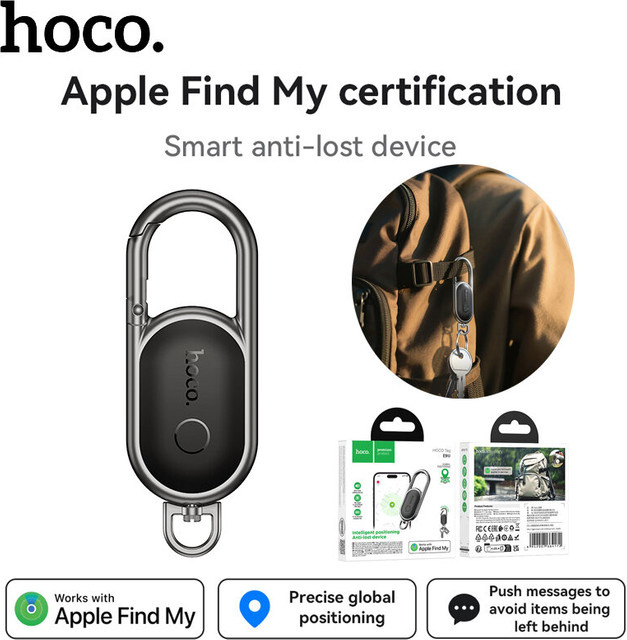 HOCO E91J Mini GPS-Tracker SmartTag Schlüsselanhänger in Schwarz, kompatibel mit der iOS Find My App zur Anti-Verlust-Ortung für Haustiere, Autoschlüssel oder Geldbörsen - Bild 1