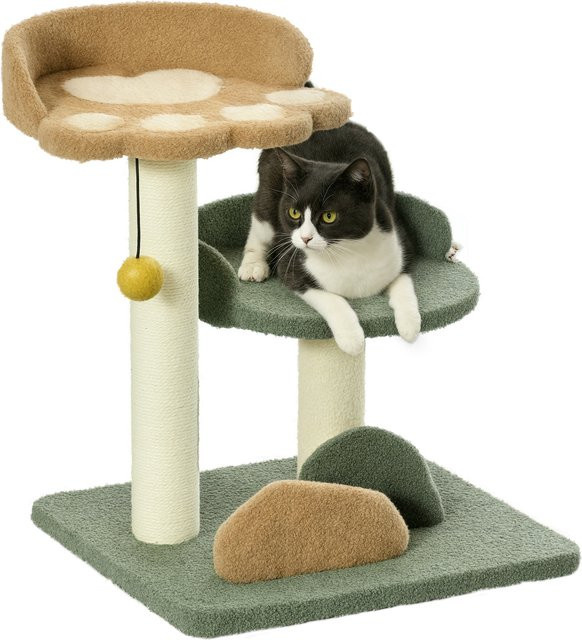PawHut Kratzbaum mit 2 Ebenen und integriertem Spielzeug aus Sisal und Spanplatte, Grün, B/T/H: 39 x 43 x 52 cm - Bild 1
