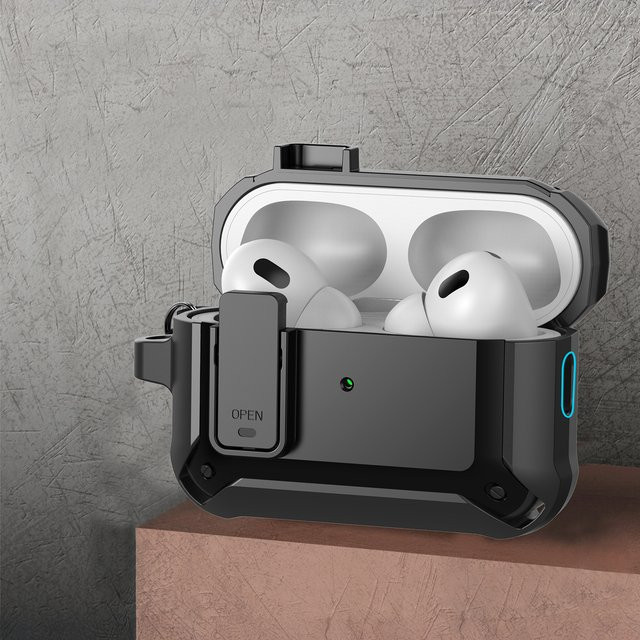 Schutzhülle für AirPods Pro 3 2025 Generation aus TPU und PC mit Secure Lock und Haken in Schwarz von DO AS YOU WISH - Bild 1