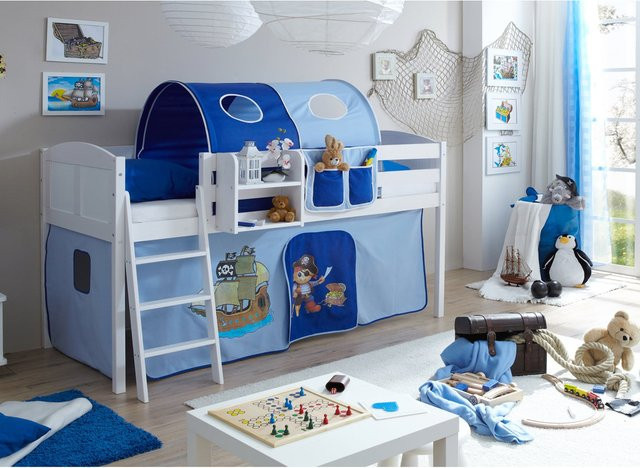 TiCAA Hochbett Eric im Country-Stil aus weiß lackiertem Kiefernholz für Kinder - Bild 1