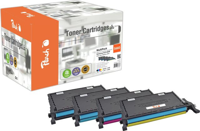 Peach S660 Toner XL Set für Samsung CLP-660, CLP-607N, CLP-610ND, CLP-610 (wiederaufbereitet) in Schwarz, Cyan, Magenta und Gelb - Bild 1
