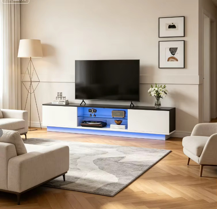 Rosahqnda TV-Schrank mit LED-Beleuchtung für Fernseher bis 65 Zoll, modernes TV-Lowboard mit Regalen für Wohnzimmer und Schlafzimmer - Bild 4