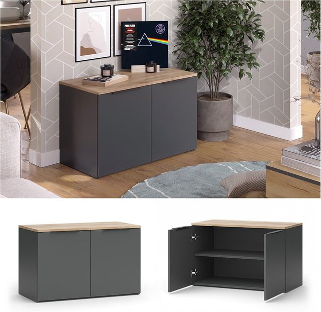 Vicco Kommode Wido in Anthrazit und Eiche mit 2 Türen, B/T: 80 x 50 cm - Bild 1