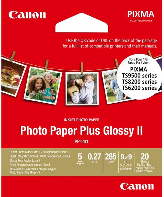 Canon Plus Glossy II PP-201 Fotopapier Glänzend, 20 Blatt, Breite: 8,9 cm, Höhe: 8,9 cm, 265 g/m² - Bild 1