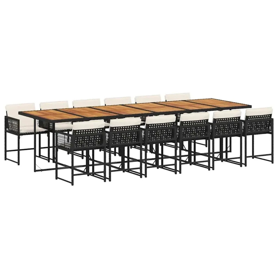 vidaXL 13-teilige Garten-Essgruppe aus PE-Rattan und Akazienholz mit Kissen in Schwarz und Cremeweiß - Bild 2