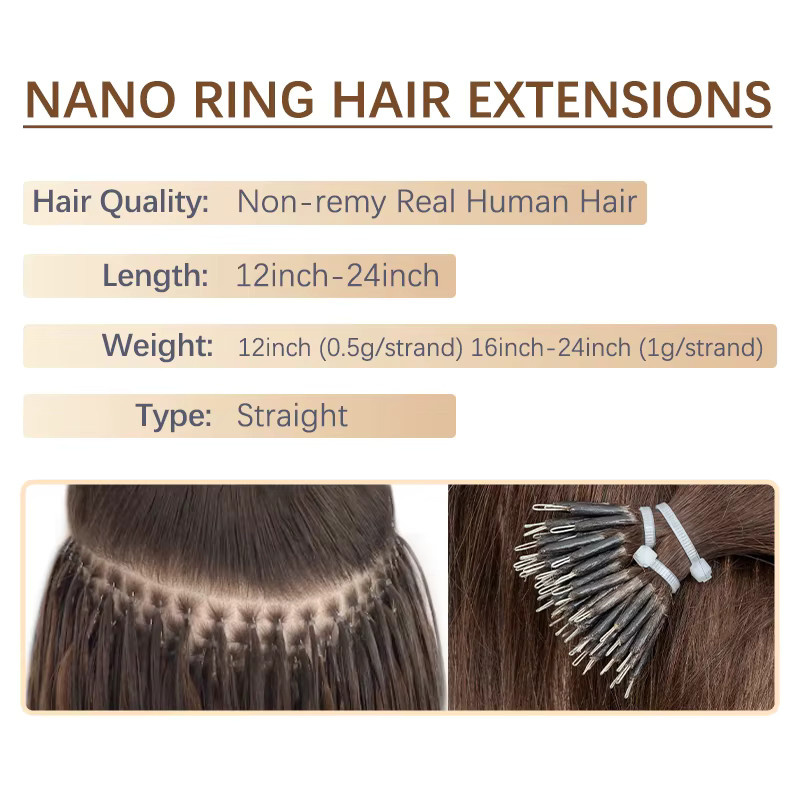 VADES Nano Ringe Echthaarverlängerung Micro Link Remy PreBond, Unisex - Bild 1