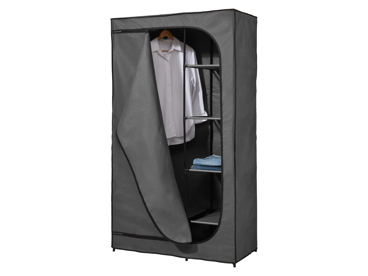 LIVARNO Textilkleiderschrank in Anthrazit und Beige mit Kleiderstange und Regalböden, H: 174 cm, B: 46 cm, T: 46 cm - Bild 2
