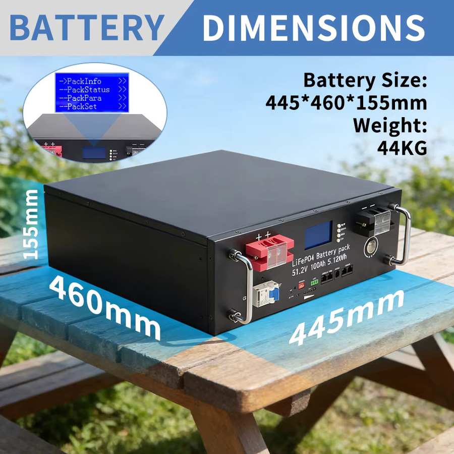 Likctt LiFePO4 Batterie 51.2V mit integriertem BMS und CAN RS485 Schnittstellen in Schwarz - Bild 2