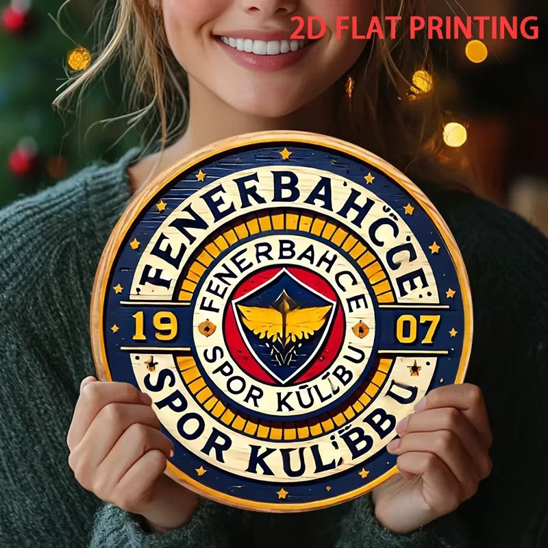Dekoratives Wandschild mit Fenerbahce Sports Club-Logo von Potdemiel, rundes Metall-Wandkunst im Vintage-Stil, Durchmesser: 19,81 cm, Multicolor - Bild 2