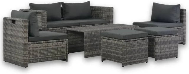 vidaXL 6-tlg Garten-Lounge-Set aus Poly Rattan in Grau mit Polstern und pulverbeschichtetem Stahlgestell - Bild 1