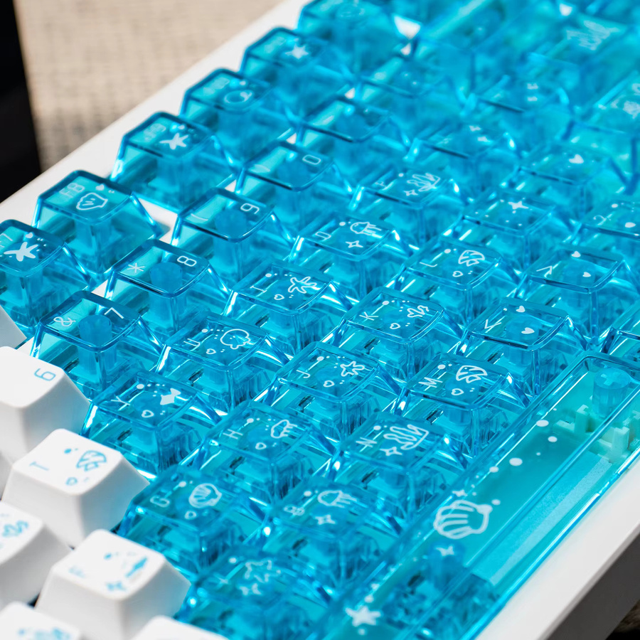 Venit Keys Tastenkappen Set mit 150 Tasten in Blau und Transparent, RGB-kompatibel, Cherry Profile, Dye-Sub-Verfahren aus PC und PBT für mechanische Tastaturen - Bild 3