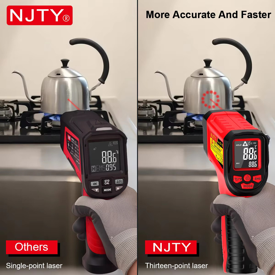 NJTY JD-10 Infrarot-Thermometer berührungslose IR-Temperaturpistole mit einstellbarem Emissionsgrad als industrielles Pyrometer - Bild 2