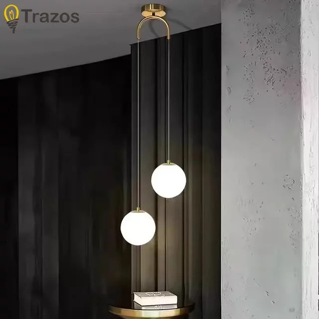 SUNMEIYI Moderne LED Pendelleuchte in Gold/Messing mit weißem Glasschirm für Wohnzimmer und Schlafzimmer - Bild 1