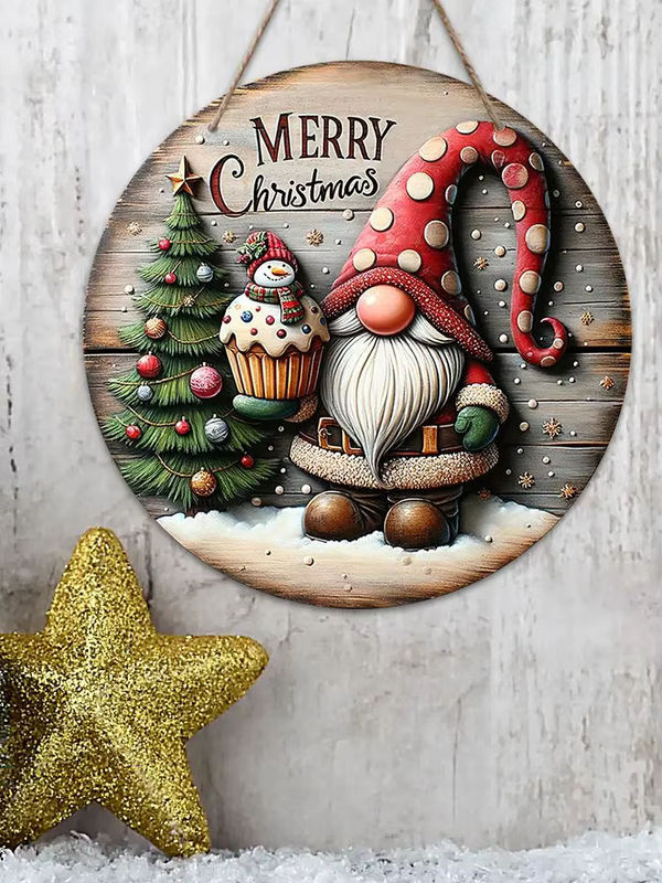 Rustikales Weihnachts-Hängeornament aus Holz mit Zwerg-Motiv und Schriftzug, mehrfarbig - Bild 7