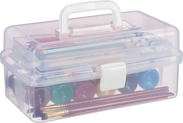 Relaxdays Aufbewahrungsbox aus Kunststoff in Weiß Transparent mit 9 Fächern, B/T/H: 33 x 14,5 x 19 cm - Bild 1