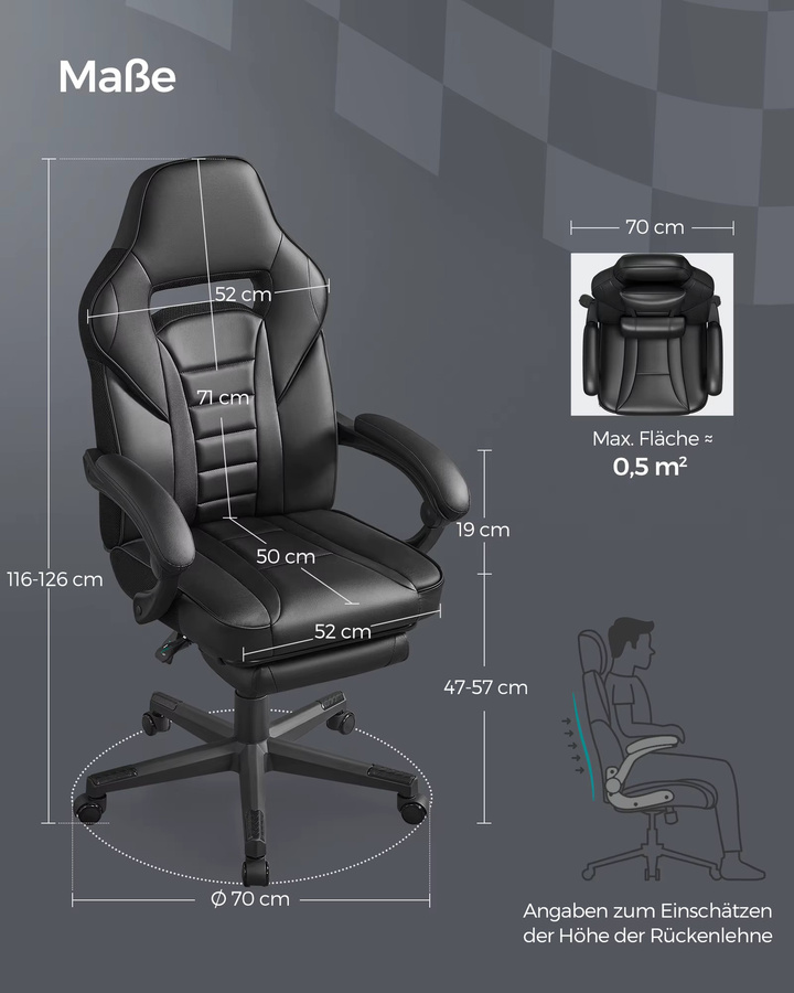 Ergonomischer SONGMICS Gaming-Stuhl aus Kunstleder in Pink-Schwarz mit Kopfstütze und Armlehnen - Bild 3