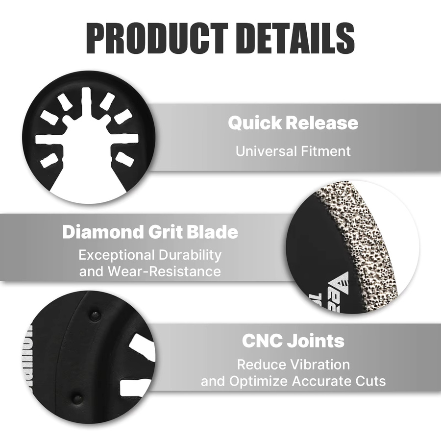 4er-Pack Diamant-Halbkreis-Sägeblätter für oszillierende Multi-Tools, 76 mm, Schwarz, zum Schneiden von Fliesen und Entfernen von Mörtel - Bild 4