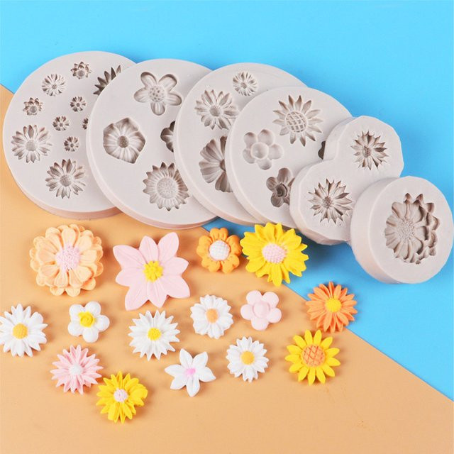 Cyuan Silikon Backform Gänseblümchen 3D Blumenform für Fondant und Schokolade in Weiß - Bild 1
