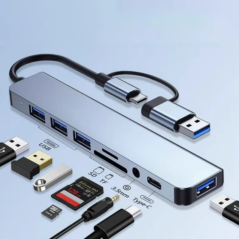 OULLX 8in1 USB C Dockingstation in Silber mit 3,5 mm Audio-Klinke und Micro SD Kartenleser für Laptop, Tablet und Smartphone - Bild 3