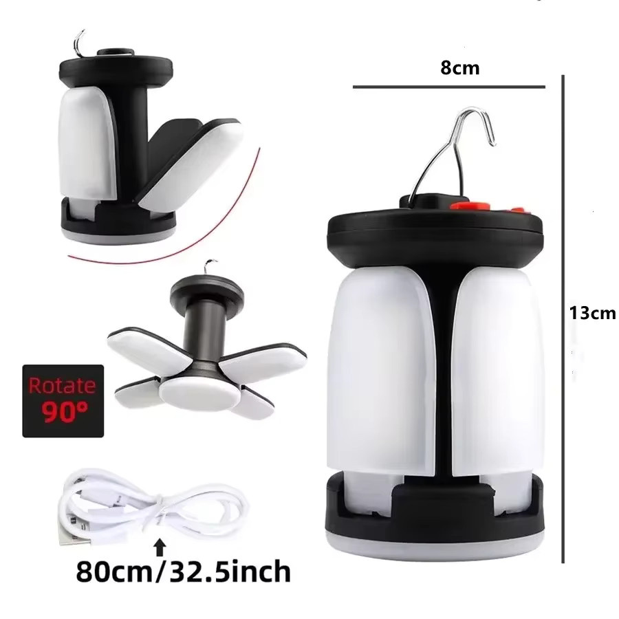 XIWANGFIRE Solar-LED-Campinglaterne in Schwarz mit Haken und Omnidirektionaler Beleuchtung für Notfälle und Outdoor-Aktivitäten - Bild 6