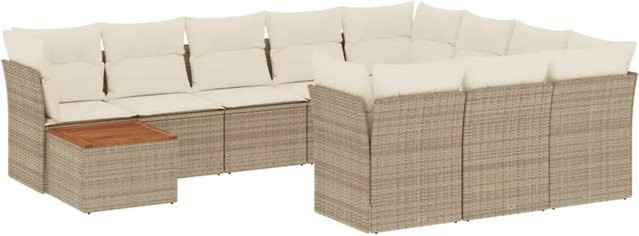 vidaXL 11-teilige Garten-Sofagarnitur aus Polyrattan in Beige mit Kissen und Stauraum - Bild 1
