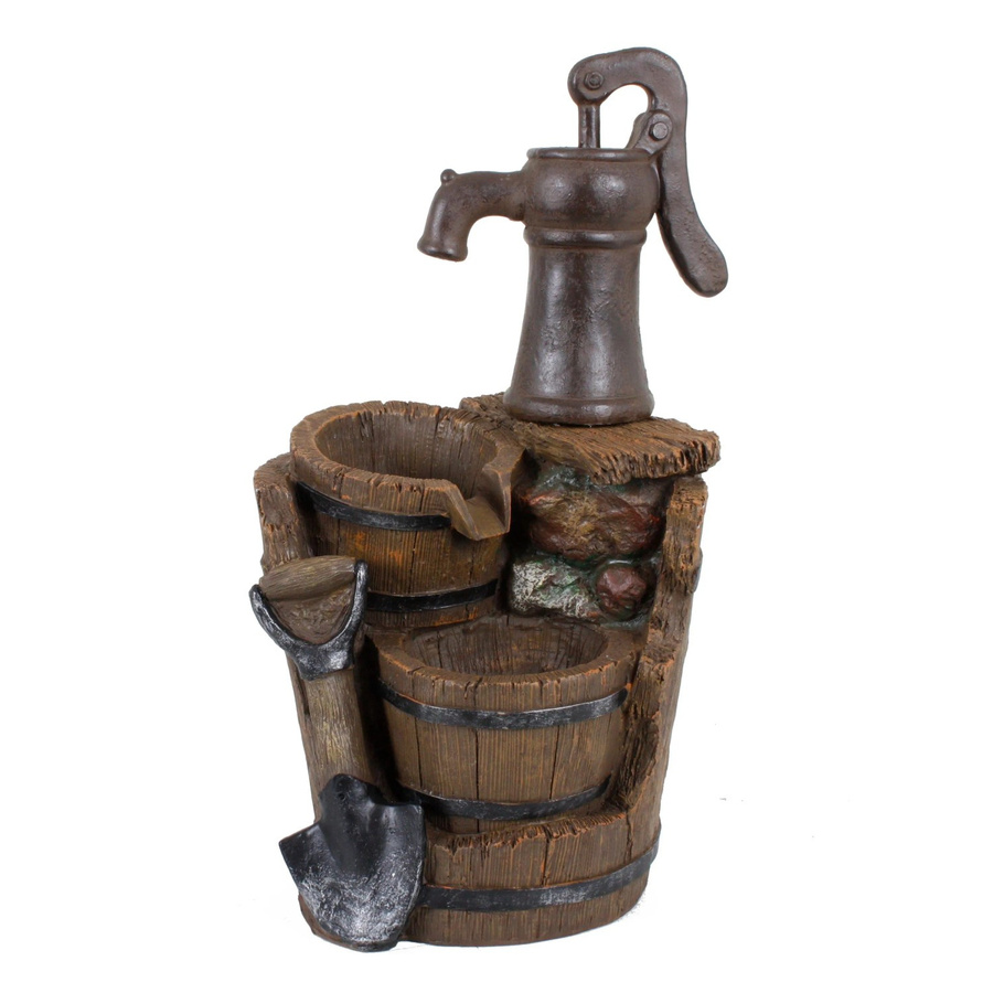 DELUKE Brunnen KEVIN in Holz- und Stein-Optik aus Kunststoff in Braungrau, B/T/H: 60 x 30 x 34 cm - Bild 2