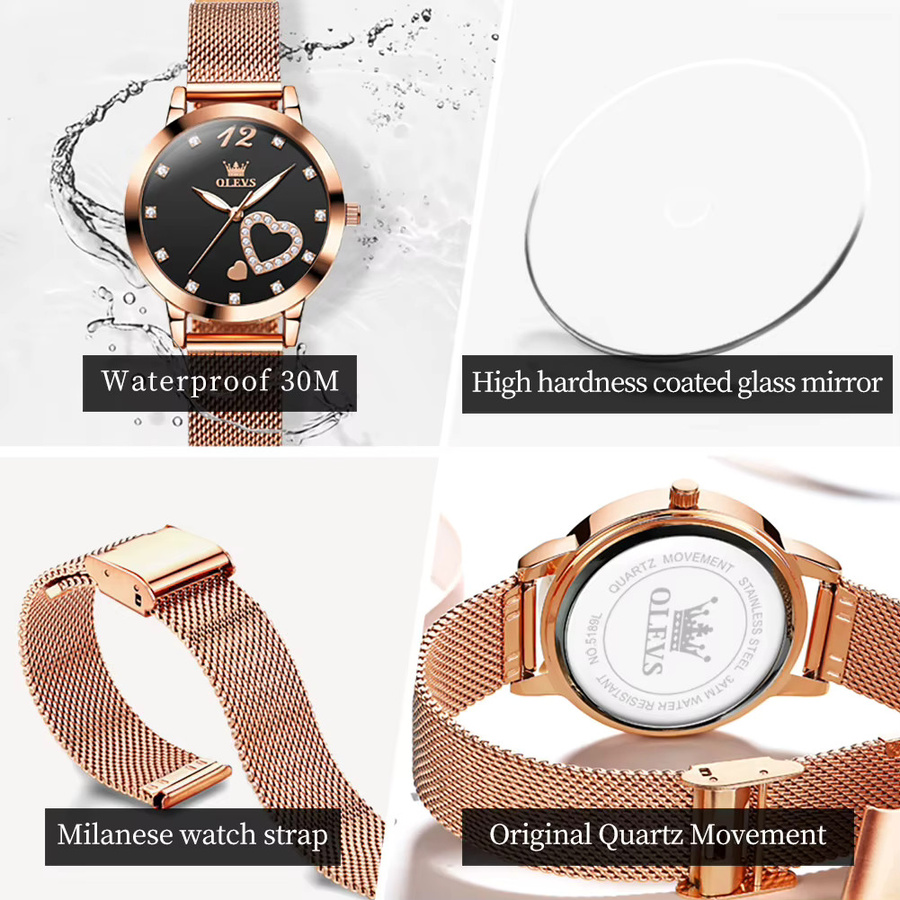 OLEVS Armbanduhr, Quarz, Edelstahl, Roségold, Diamant, Damen - Bild 5