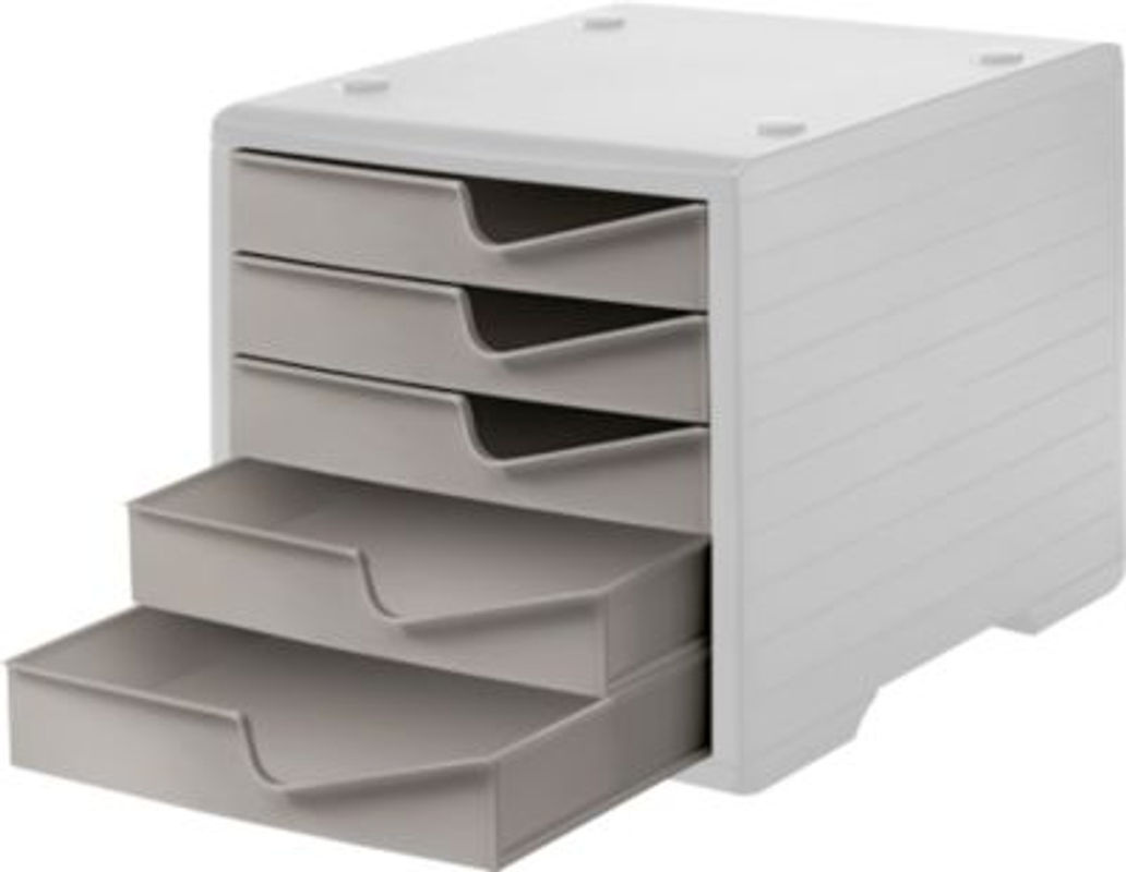 Schubladenbox styro® styroswing mit 5 Schüben, Auszugsperre und Griffmulde, stapelbar, Farbe: grau, B: 27 cm, T: 34 cm, H: 25,5 cm - Bild 2
